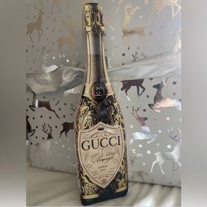 Gucci Vintage Champagne 3D Gold Bottle Wood Decor 13” Luxury Designer Decor